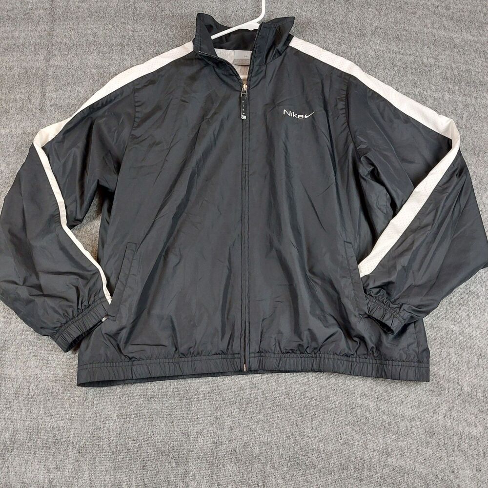 VTG Nike Full Zip Track Jacket Womens XL (16/18) Black White Mesh Lined Y2K